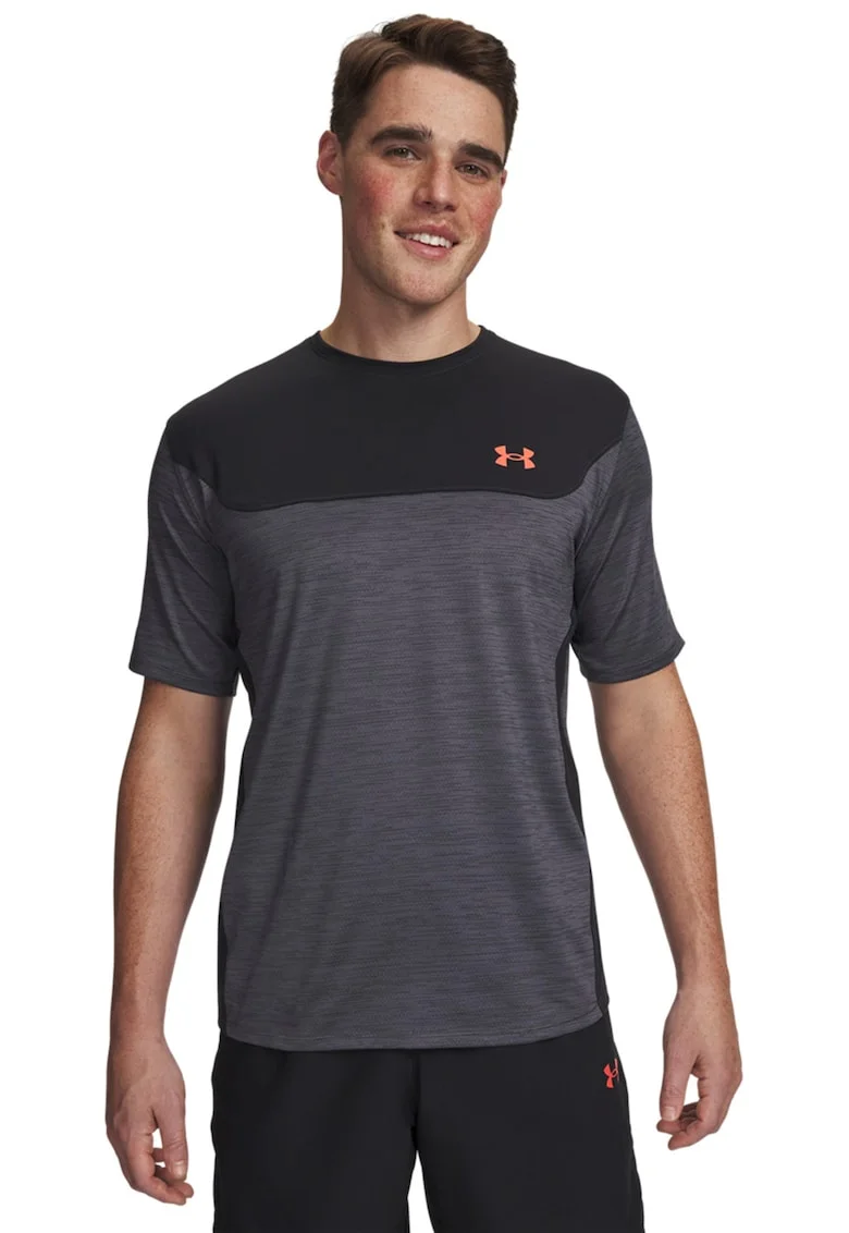 Tricou lejer imprimeu logo, pentru fitness Tech Utility, Negru/Gri/Portocaliu mandarina