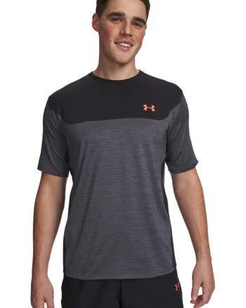 Tricou lejer imprimeu logo, pentru fitness Tech Utility, Negru/Gri/Portocaliu mandarina