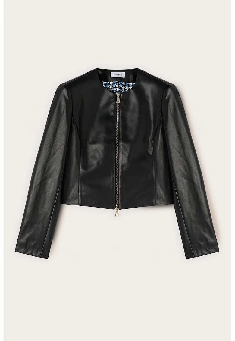 Jacheta crop de piele ecologica, Negru