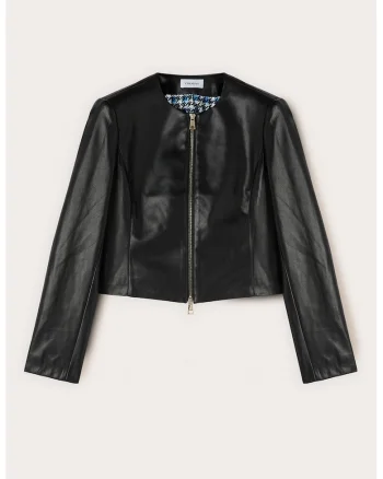 Jacheta crop de piele ecologica, Negru