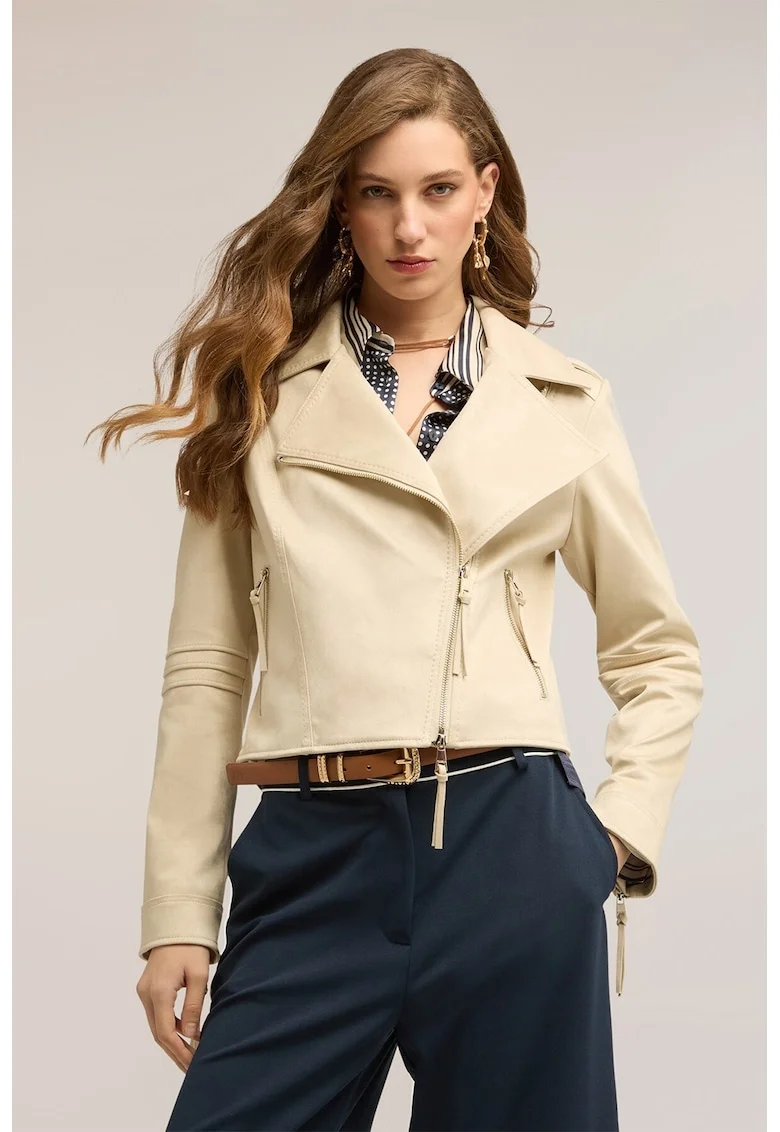Jacheta biker de piele ecologica, Crem