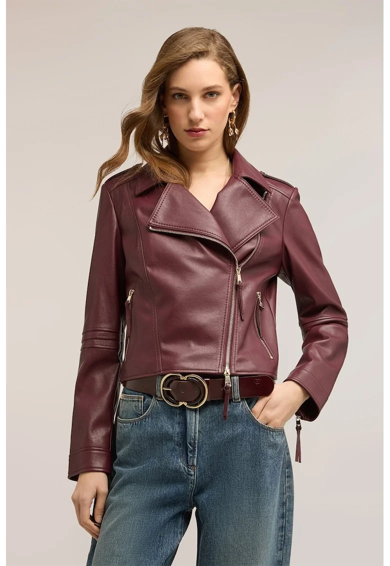 Jacheta biker de piele ecologica, Visiniu