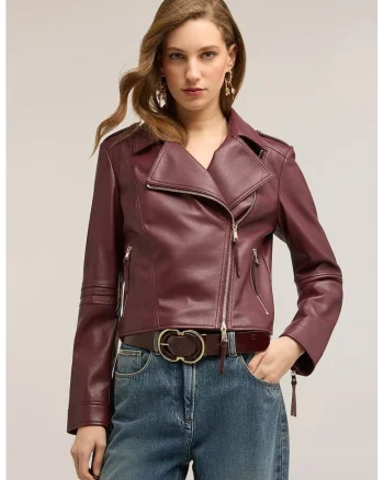 Jacheta biker de piele ecologica, Visiniu