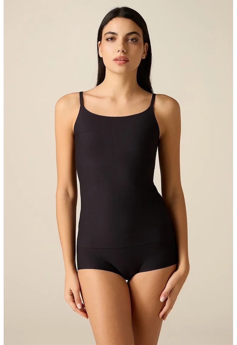 Top slim-fit cu model uni, Verde feriga