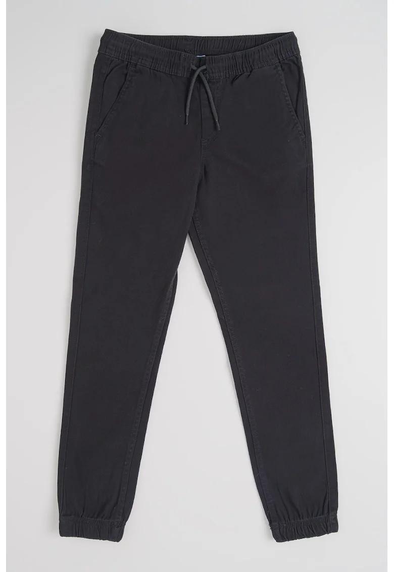Pantaloni din amestec de bumbac organic cu snur de ajustare, Negru