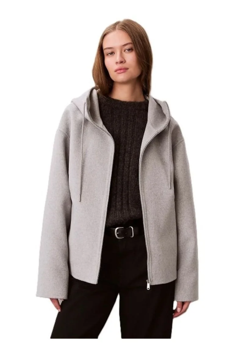 Jacheta dama  DBL FACE WOOL JACKET W/ HOOD, Poliester, Gri, Gri