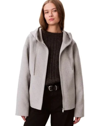 Jacheta dama  DBL FACE WOOL JACKET W/ HOOD, Poliester, Gri, Gri