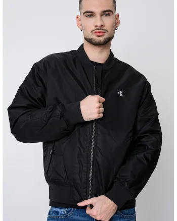 Jacheta bomber rezistenta la apa cu logo, Negru