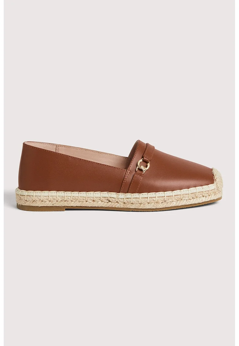 Espadrile din piele cu bareta decorativa, Caramel