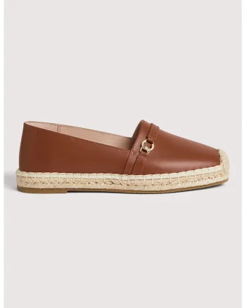 Espadrile din piele cu bareta decorativa, Caramel