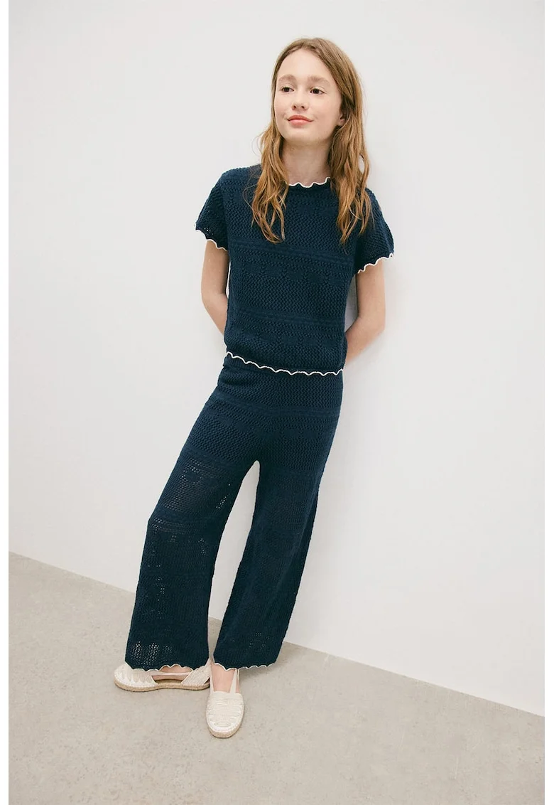 Pantaloni drepti din tricot, Bleumarin