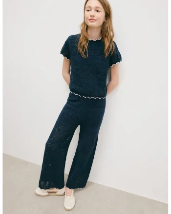 Pantaloni drepti din tricot, Bleumarin