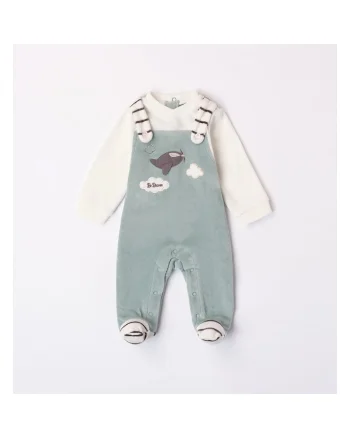 Salopeta plusata cu imprimeu pentru bebe baiat,  4.7174, Verde/Alb, Alb/Verde/Negru/Gri