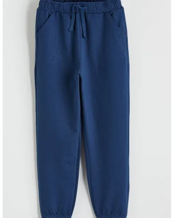 Pantaloni de trening din amestec de bumbac cu snur, Albastru inchis