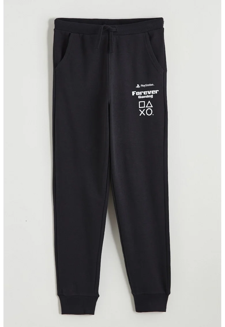 Pantaloni de trening cu buzunare, Alb/Negru
