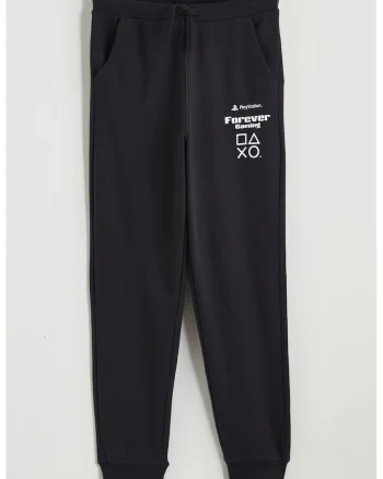 Pantaloni de trening cu buzunare, Alb/Negru