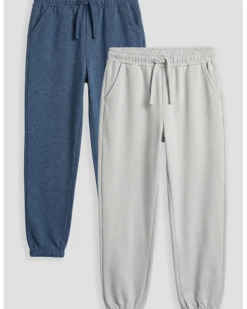Set de pantaloni de trening din amestec de bumbac - 2 perechi, Gri deschis/Albastru melange
