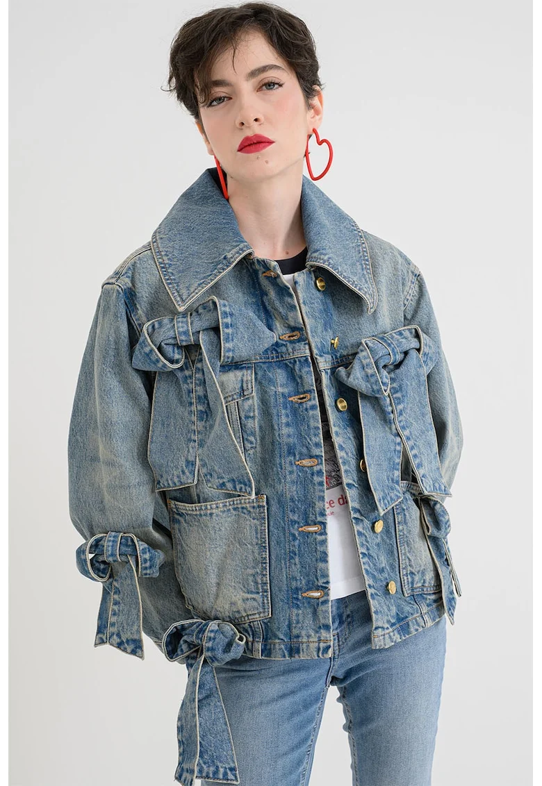 Jacheta din denim cu aspect decolorat, Albastru prafuit