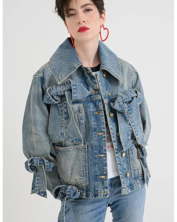 Jacheta din denim cu aspect decolorat, Albastru prafuit