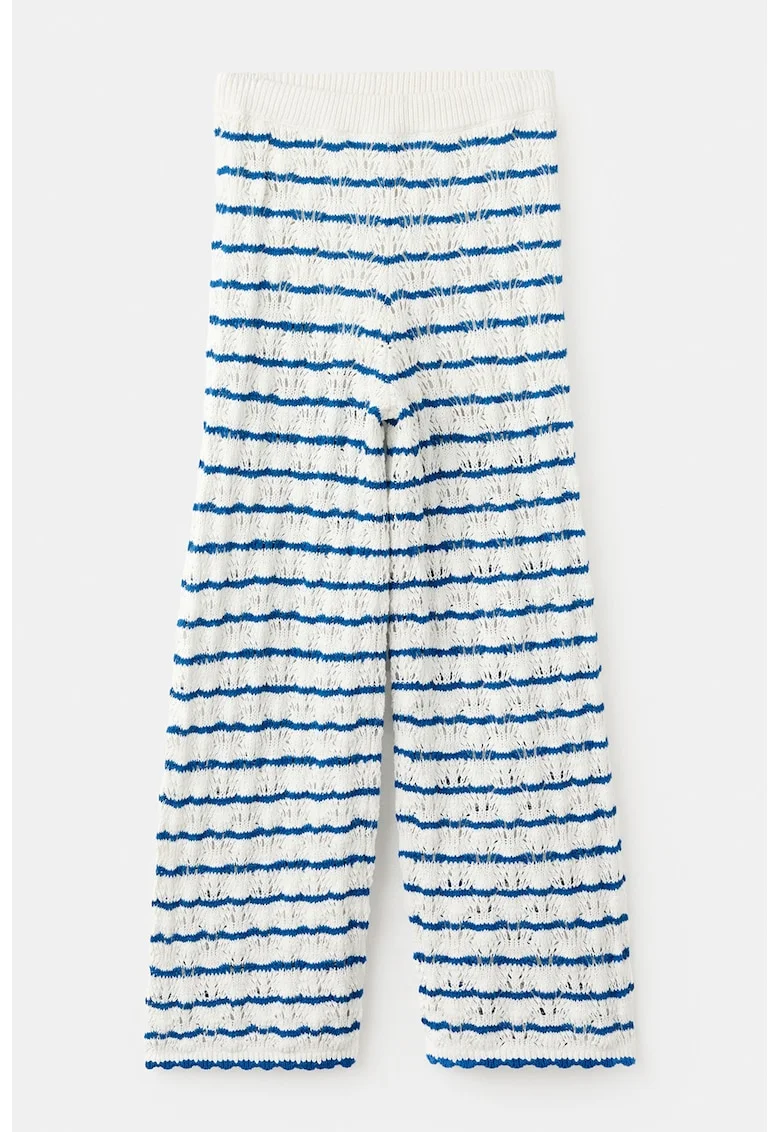 Pantaloni tricotati cu dungi, Alb/Albastru