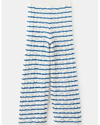 Pantaloni tricotati cu dungi, Alb/Albastru