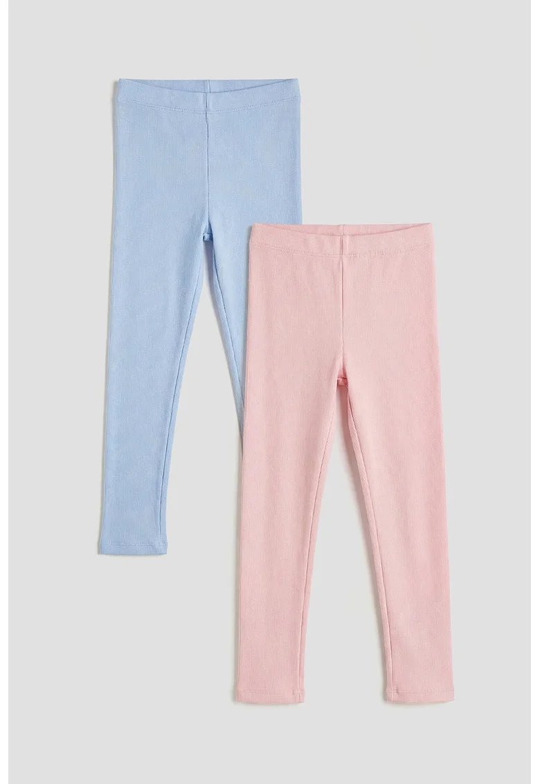 Set de colanti slim fit cu talie inalta - 2 perechi, Albastru lavanda/Roz pastel