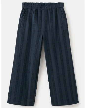 Pantaloni de bumbac cu detalii sangallo, Bleumarin
