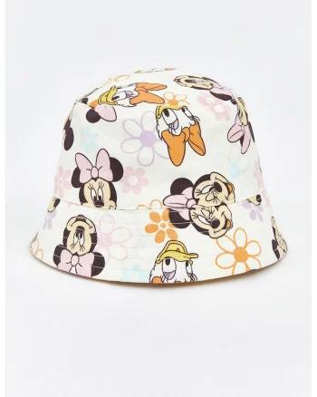 Palarie bucket de bumbac Minnie Mouse&Daisy, Alb/Portocaliu/Roz