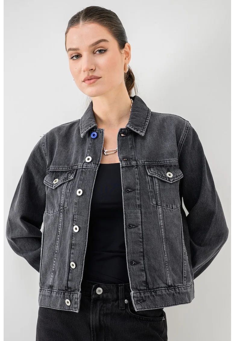 Jacheta de denim cu nasturi metalici, Gri inchis