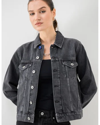 Jacheta de denim cu nasturi metalici, Gri inchis
