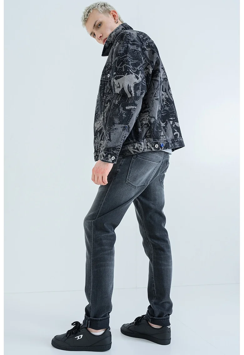 Jacheta de denim cu buzunare pe piept, Negru/Gri inchis