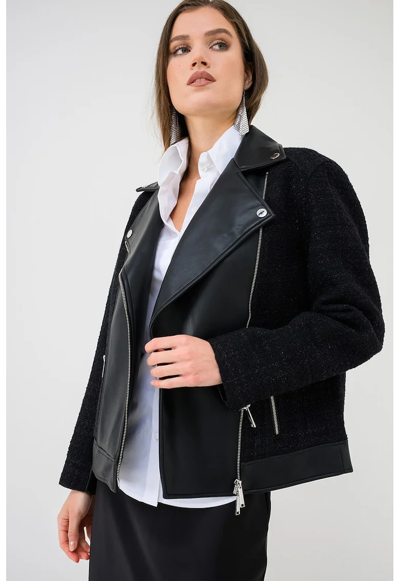 Jacheta biker cu buzunare cu fermoar, Negru