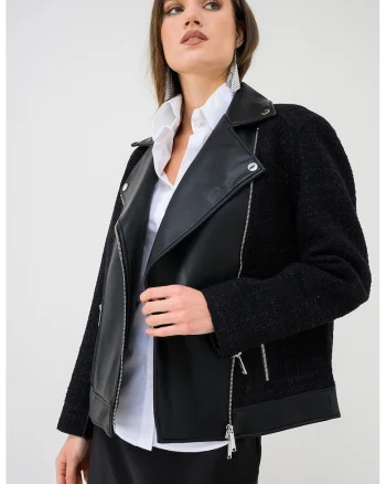 Jacheta biker cu buzunare cu fermoar, Negru