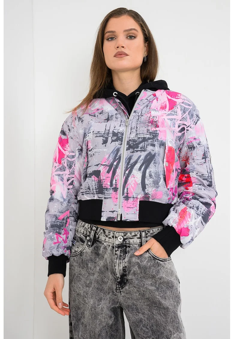 Jacheta crop bomber, Alb/Gri/Roz