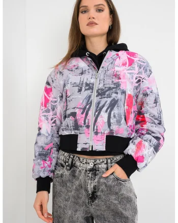 Jacheta crop bomber, Alb/Gri/Roz