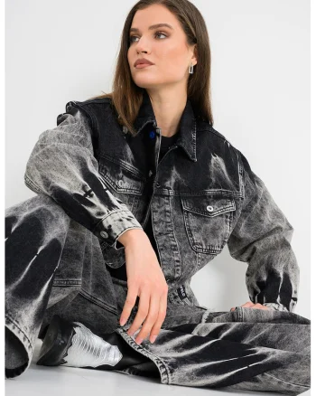 Jacheta de denim cu aspect decolorat, Gri inchis