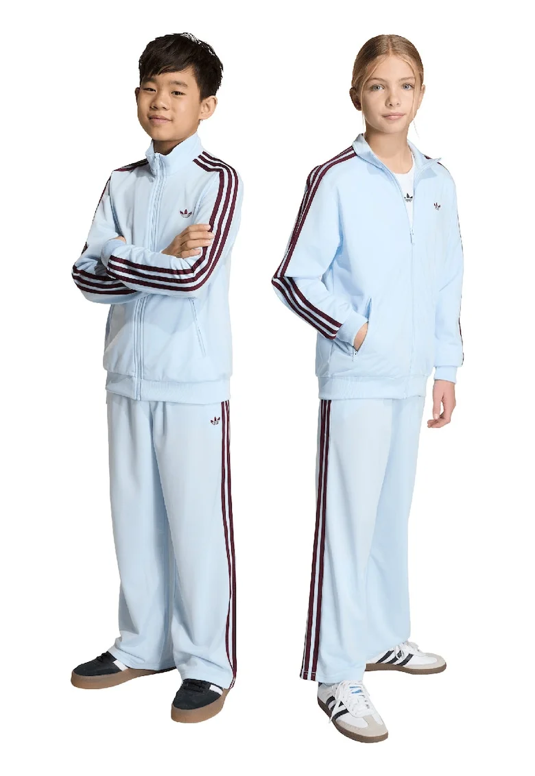 Pantaloni de trening cu croiala ampla si logo, Rosu inchis/Albastru deschis