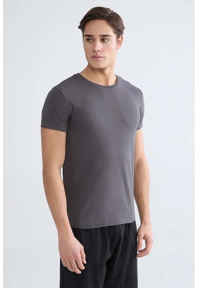 Tricou uni slim fit, Gri antracit