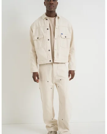 Jacheta relaxed fit de denim, Crem