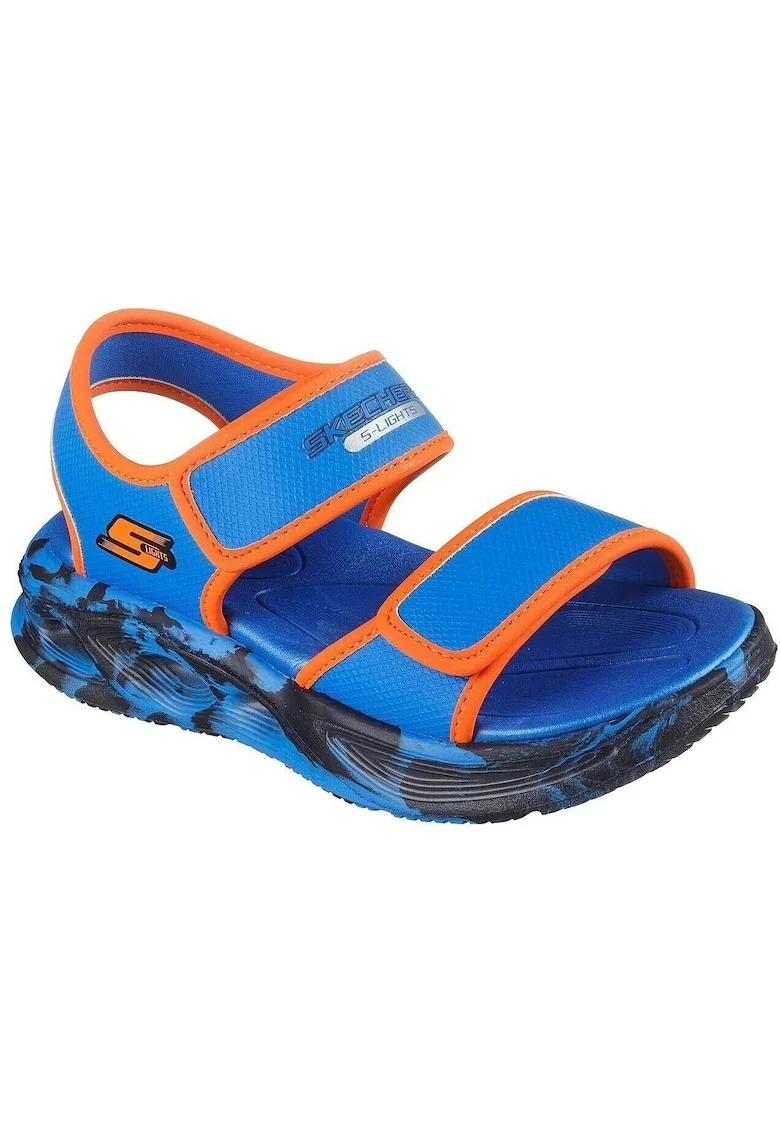 Sandale cu velcro si imprimeu logo, Albastru