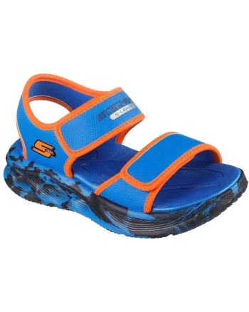 Sandale cu velcro si imprimeu logo, Albastru