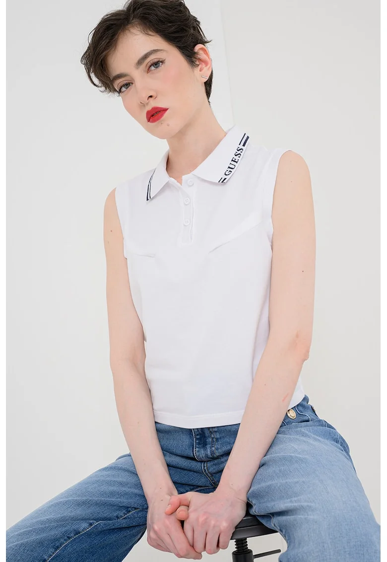Tricou polo, fara maneci, Alb