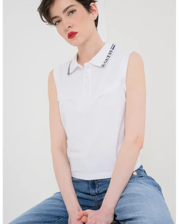 Tricou polo, fara maneci, Alb