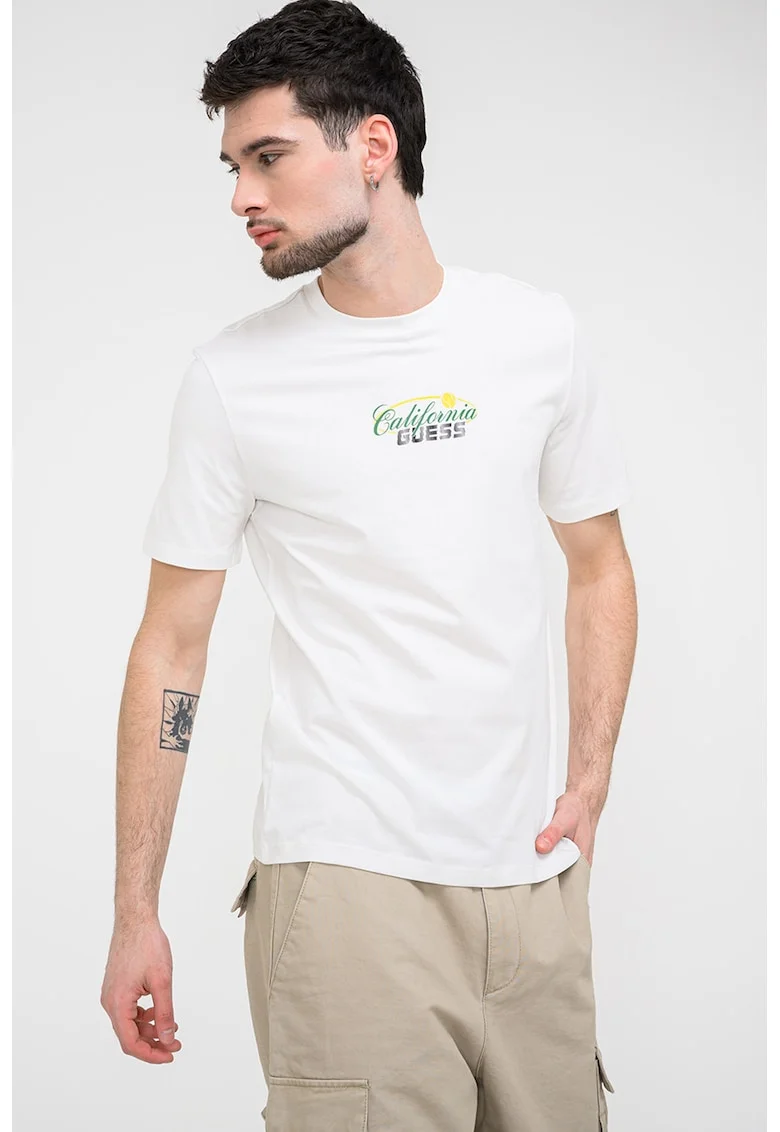 Tricou din bumbac cu logo, Verde englez/Alb murdar