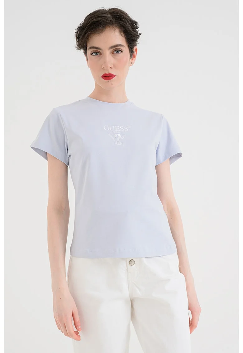 Tricou cu logo brodat pe piept, Albastru glaciar