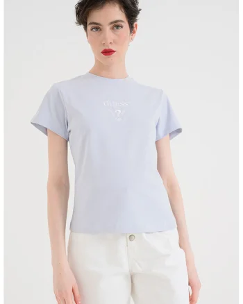 Tricou cu logo brodat pe piept, Albastru glaciar
