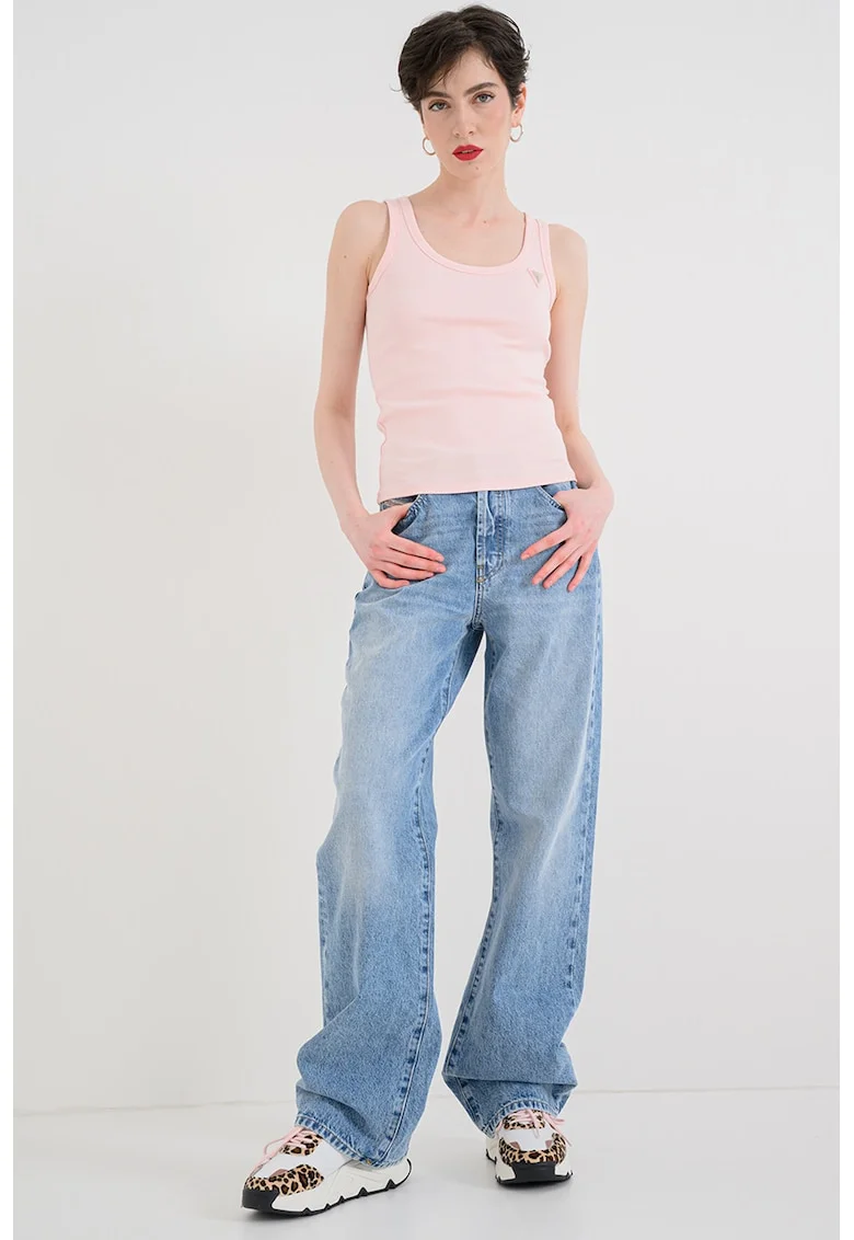 Top slim fit cu decolteu amplu, Roz
