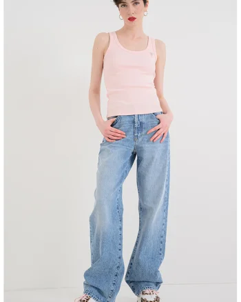 Top slim fit cu decolteu amplu, Roz