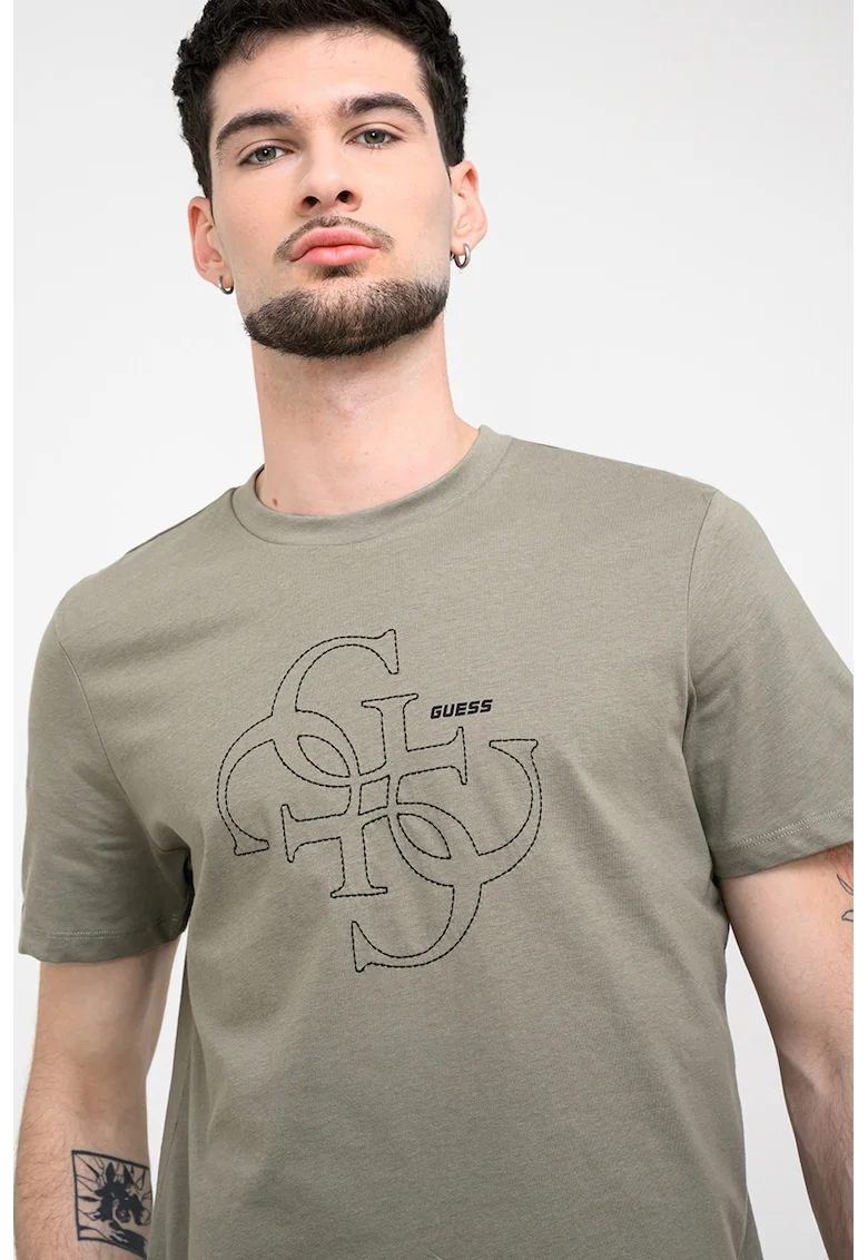 Tricou de bumbac cu imprimeu logo, Negru/Kaki