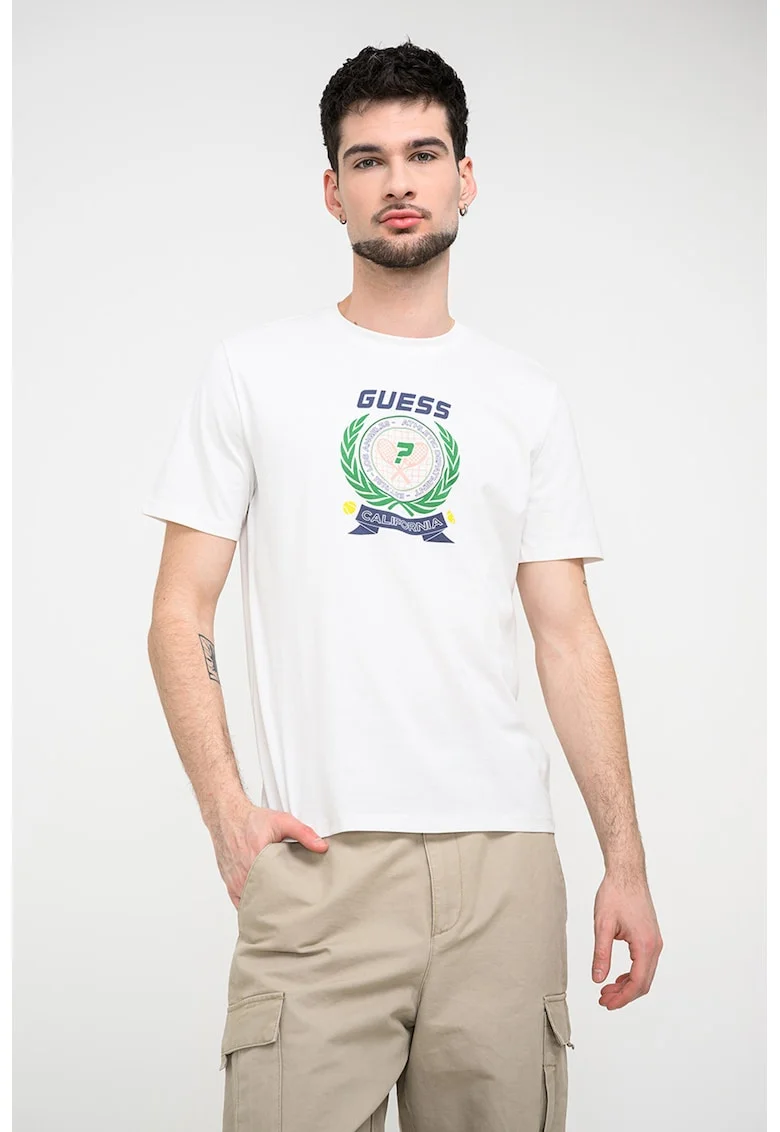 Tricou din bumbac cu logo, Alb/Verde